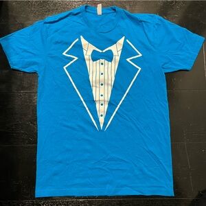 Unisex Medium Blue Novelty Tuxedo Graphic T-Shirt